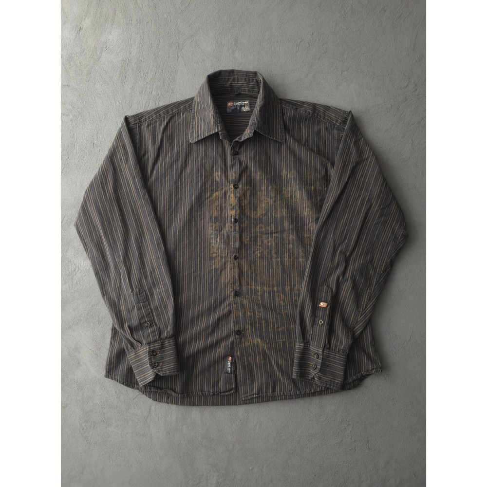Vintage 2000s Point Zero Black Striped Cotton Button-Up Shirt Y2K Men's XL